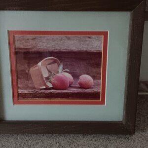 Vintage 1970's Pretty Framed Picture of Basket of Peaches